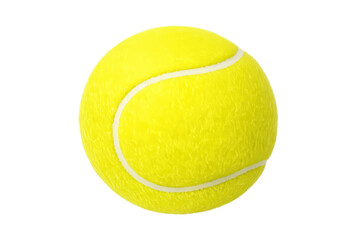 Yellow tennis ball with fuzzy felt texture ready for playing a competitive match, isolated on transparent background