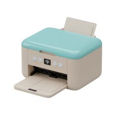 3D rendered modern wireless printer with blue top isolated on transparent background