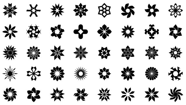Geometric Floral Medley: A Diverse Vector Collection of Abstract Flower and Star Designs for Creative Projects and Artistic Visuals, Ideal for Branding and Graphics
