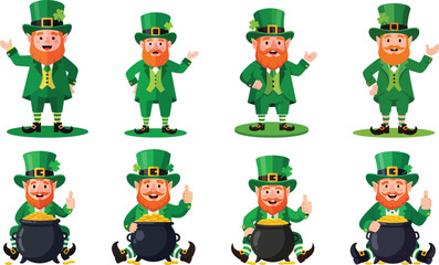 Fototapeta premium St patrick's day vector illustration of leprechauns isolated on transparent background