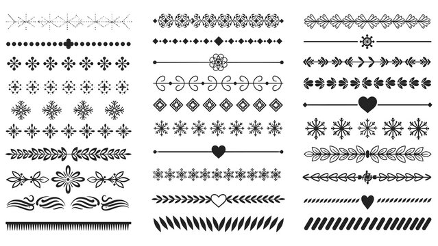 Elegant Ornamental Divider Set: Decorative Vector Borders for Invitations, Cards, and Creative Designs - A Collection of Stylized Floral, Geometric, and Heart Accents for Craft Projects