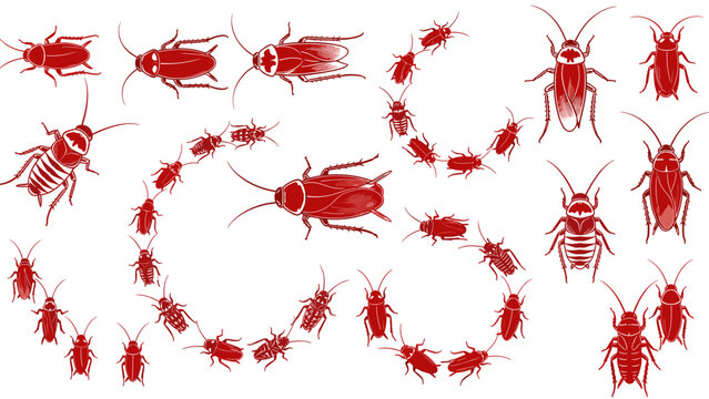 Red Cockroach Swarm Vector Pattern Illustration: Hygiene Concept for Pest Control Products, Background, Wallpaper, and Advertising with Vermin Infestation