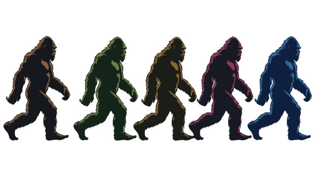 Colorful Bigfoot Parade: A Fun, Mythical Creature Collection for Graphic Designs, Cryptid Illustrations, Children's Media, and Bigfoot Enthusiast Projects, Featuring Variety and Whimsy