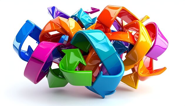 Colorful 3D arrows forming recycle symbol glossy abstract concept on white