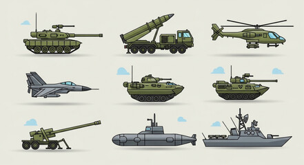 Collection of Military Vehicles and Aircraft. © Isti
