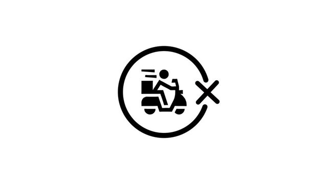 Minimalist delivery service cancellation animation showing scooter icon with circular border and cross mark symbol