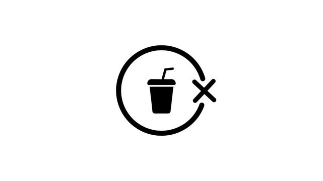 Minimalist black line animation of no drink sign symbol with moving circle on white background