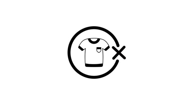 Animated no shirt icon, shirt symbol inside circle with cross sign, white background, motion graphics