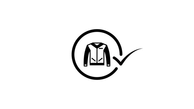 Animated icon of jacket in circle with checkmark showing approval or verification