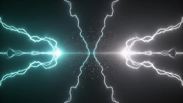 Two magnetic field lines reconnecting with aqua silver brilliant flash, new lines form, plasma background, cinematic seamless loop 5 seconds