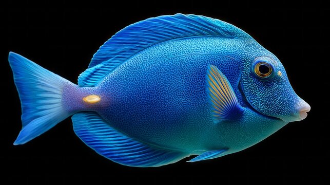Electric blue tang fish glows vividly