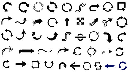 Naklejka premium Diverse Collection of Arrow Vector Designs: Navigational, Directional, and Symbolic Graphics for Web, UI, and Print Projects, Offering a Wide Range of Styles and Orientations