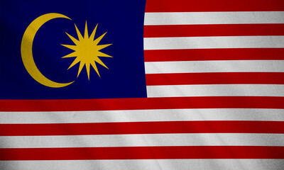 Malaysia national flag waving fabric background