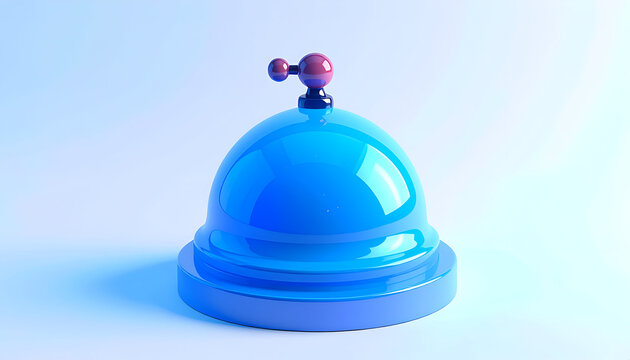 Blue service bell with a red button in 3D render for hotel assistance and support