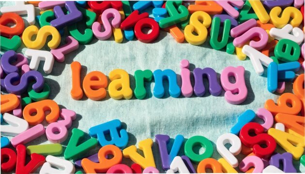 Colorful Plastic Alphabet Letters Form the Word Learning Scattered Randomly