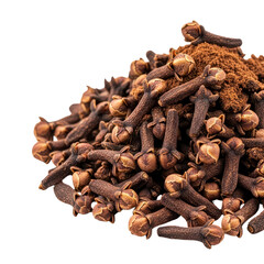 Obraz premium Pile of whole and ground cloves on white background