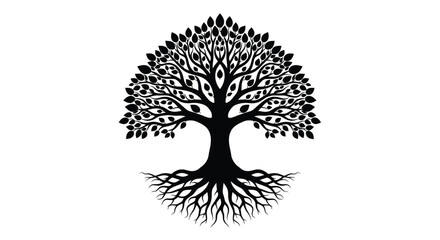 Detailed black tree illustration against a white background a striking silhouette © SAKINA