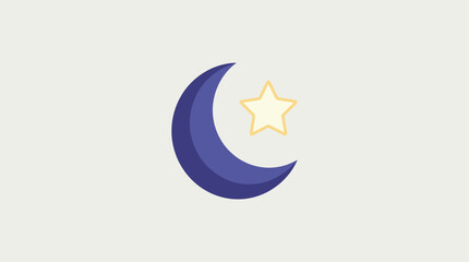 Naklejka premium A dark blue crescent moon with a yellow star beside it in the night sky