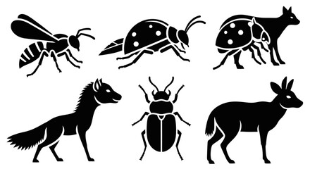 Diverse Animal and Insect Silhouettes Collection - Wildlife Icons Set