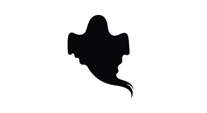 A stark silhouette of a ghostly figure against a plain white background