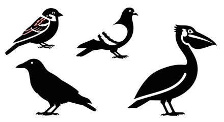 Obraz premium Diverse Bird Species Silhouettes Collection on White Background