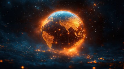 Obraz premium Global Network Earth in Space with Digital Connections global network digital earth space technology