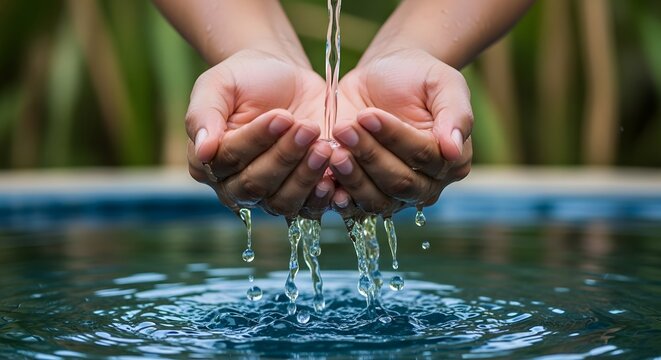 Hands cupped under running water