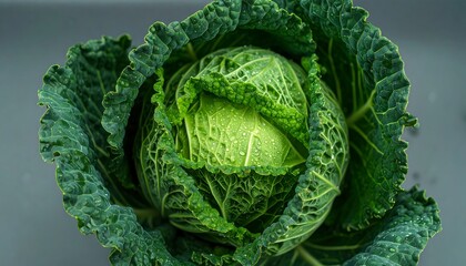 Close-up of a vibrant green cabbage head with tightly packed leaves