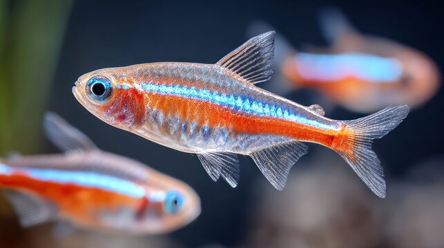 Neon tetra glows with vivid blue and red stripes