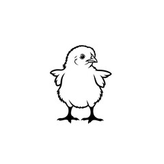 Obraz premium A cute black and white vector illustration of a standing chick with its wings outstretched