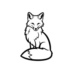 Obraz premium A minimalist black and white vector illustration of a fox sitting on a plain background