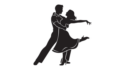 Naklejka premium Elegant Silhouette Couple Dancing Tango Vector Illustration Minimalist Black and White Design