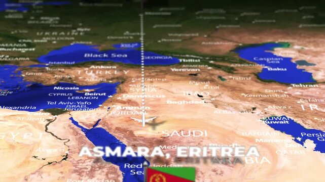 Flight From Moscow RUSSIA to Asmara ERITREA with flag pins