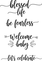 Elegant calligraphy phrases on a white background for various celebrations