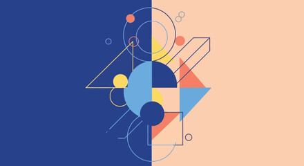 Obraz premium Abstract geometric shapes in blue and peach tones modern art silhouette
