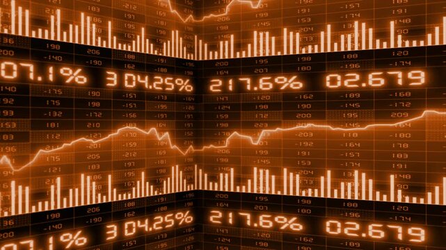 Orange futuristic trading dashboard with analytics interface and real time data visualization stock market background