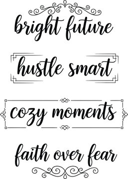Four motivational quotes in elegant typography and decorative borders