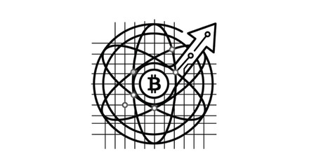 Fototapeta premium Cryptocurrency Ecosystem and Blockchain Technology Concept with Bitcoin Icon and Upward Trend.