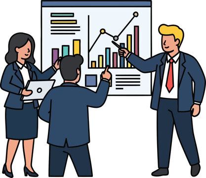 Business Team Analyzing Data Chart &ndash; Flat Vector Illustration of Corporate Meeting