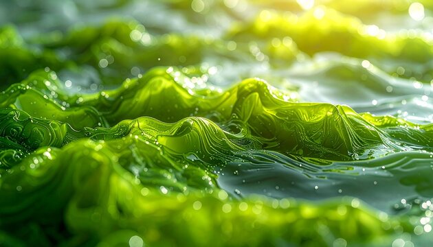Green algae in water closeup view.