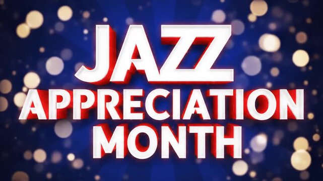 Jazz Appreciation Month text on festive blue starburst background