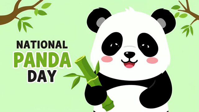 Cute cartoon panda holding bamboo for National Panda Day holiday illustration