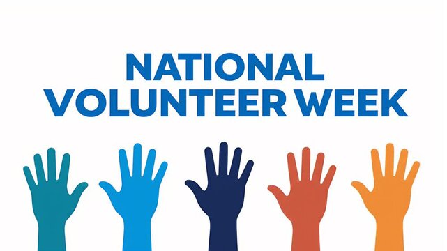 National Volunteer Week celebrated with diverse hands raised in unity.