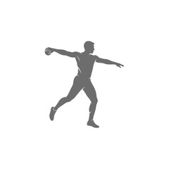 Fototapeta premium Minimalist Grey Discus Thrower Athlete Silhouette for Sports Identity on White Background Vector Logo Design.