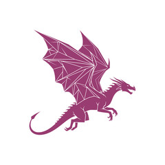 Fototapeta premium Minimalist Purple Geometric Dragon Icon for Fantasy Gaming Brand on White Background Vector Logo Design.