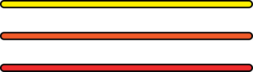 Obraz premium Three horizontal lines in red yellow and orange with black outlines