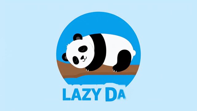 Cute panda sleeping on a tree branch in a blue circle, lazy day concept.