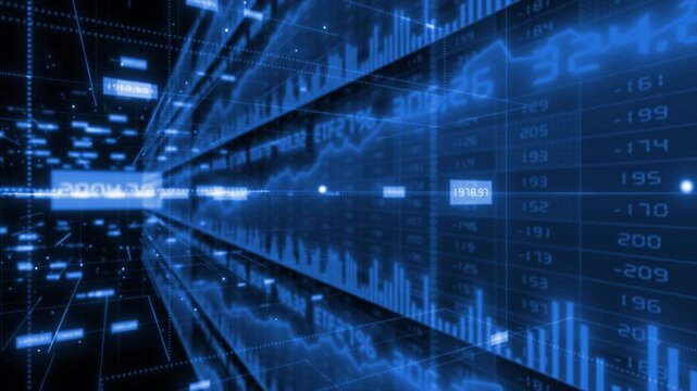 Royal blue color stock market graph data analysis 3d space with world map and stock indexes design stock market background