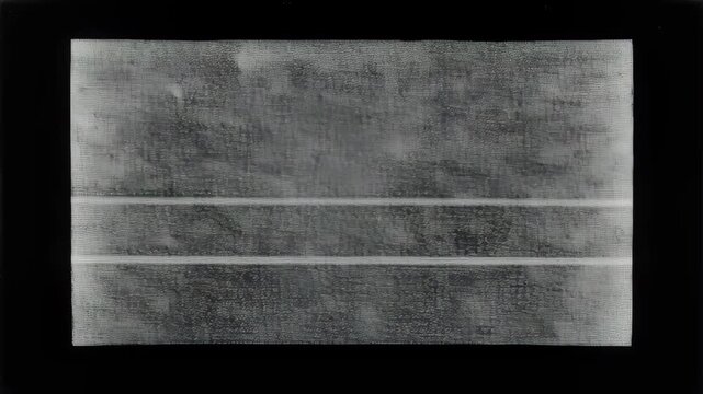 Old retro static black sand white noise signal grain background television screen texture icon in minimalist horizontal composition evoking vintage signal decay and tactile surface contrast