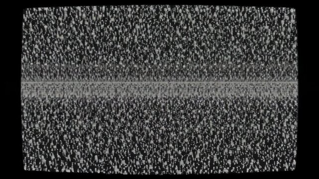 Old retro static black sand white noise signal grain background television screen texture icon vintage style composition evokes nostalgic eerie calm monochrome with horizontal bands and rough grainy